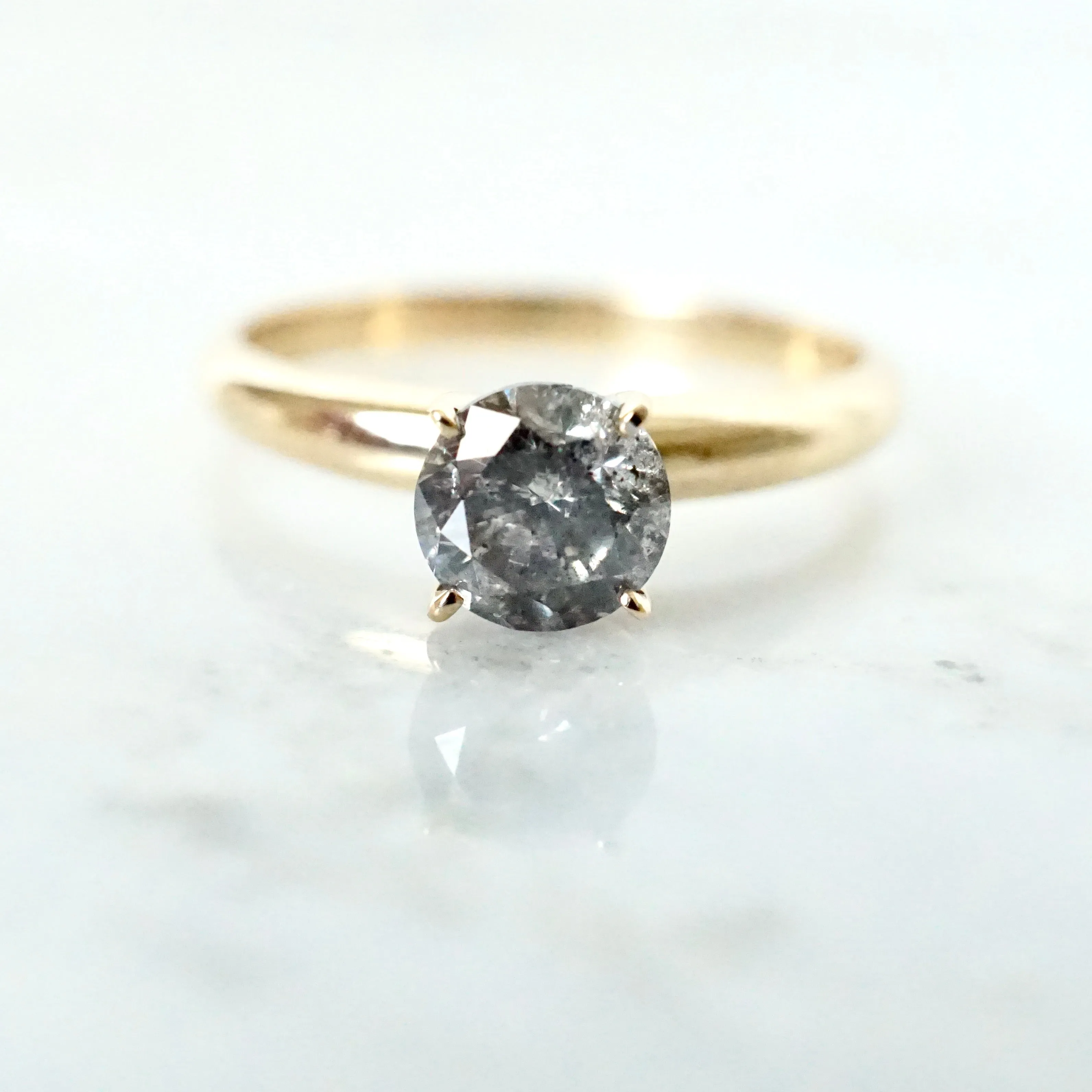 Grey Salt and Pepper Diamond Ring - Grey Diamond Tiffany Style Engagement Ring