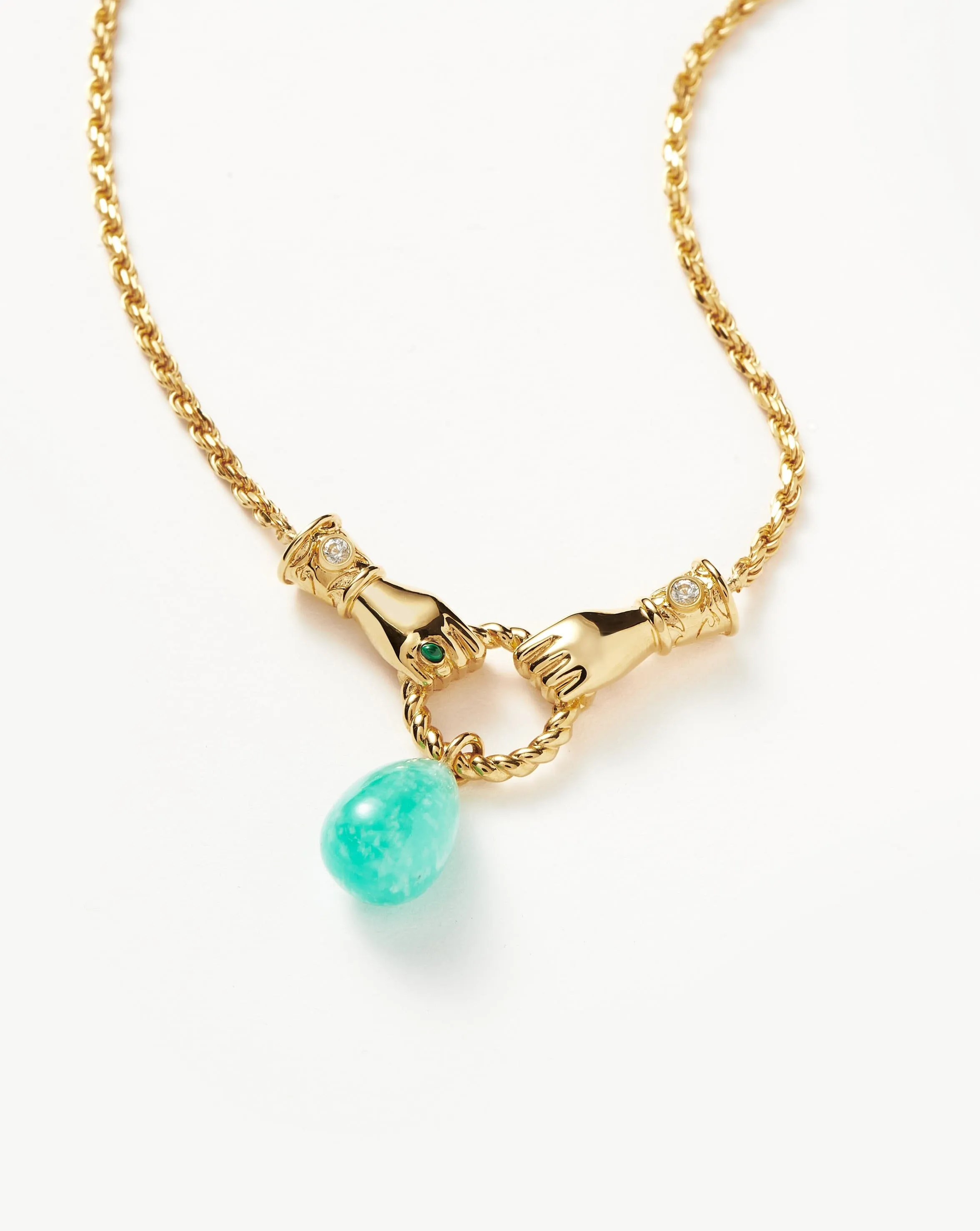 Harris Reed In Good Hands Drop Pendant Necklace | 18k Gold Plated/Amazonite & Pearl