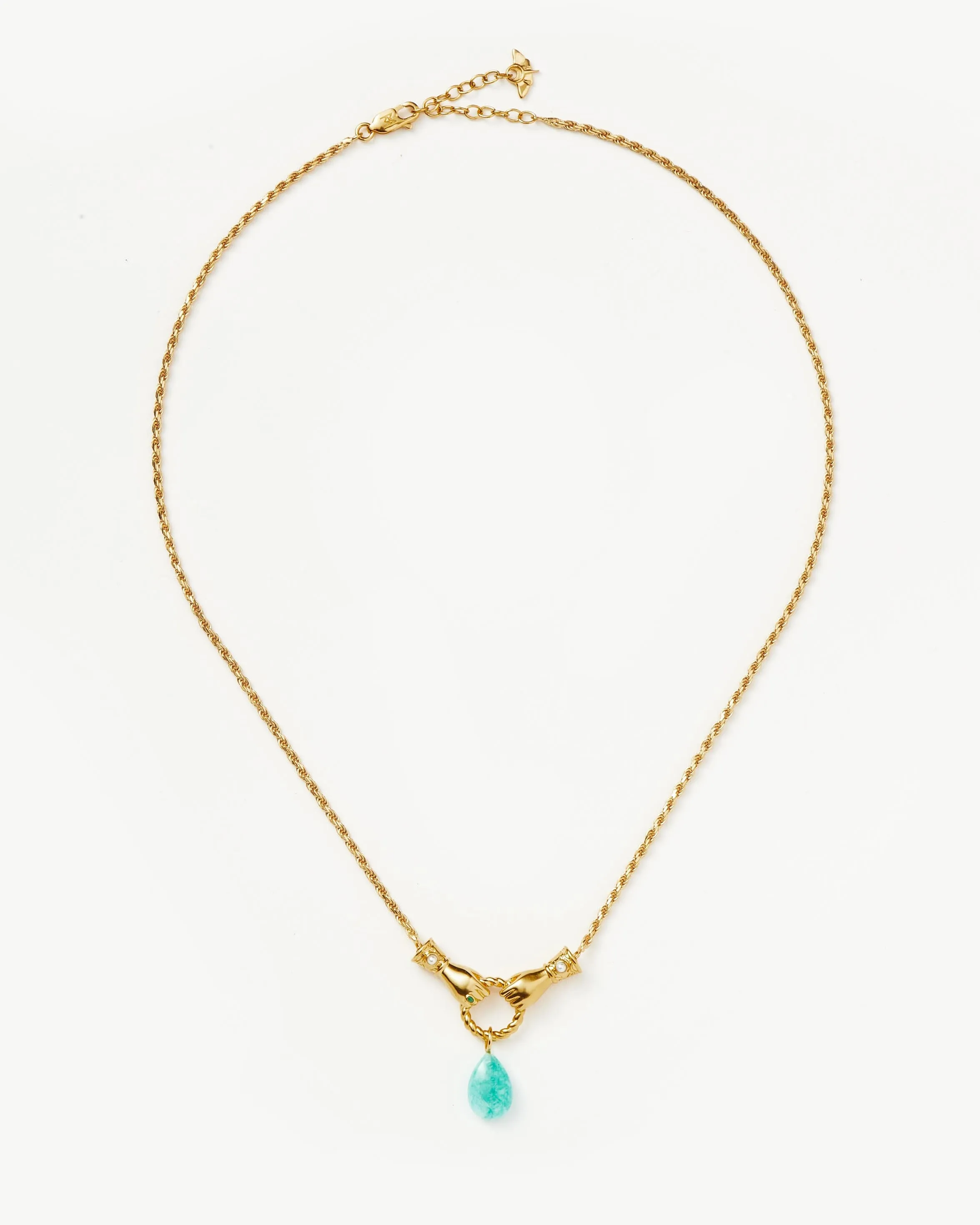 Harris Reed In Good Hands Drop Pendant Necklace | 18k Gold Plated/Amazonite & Pearl