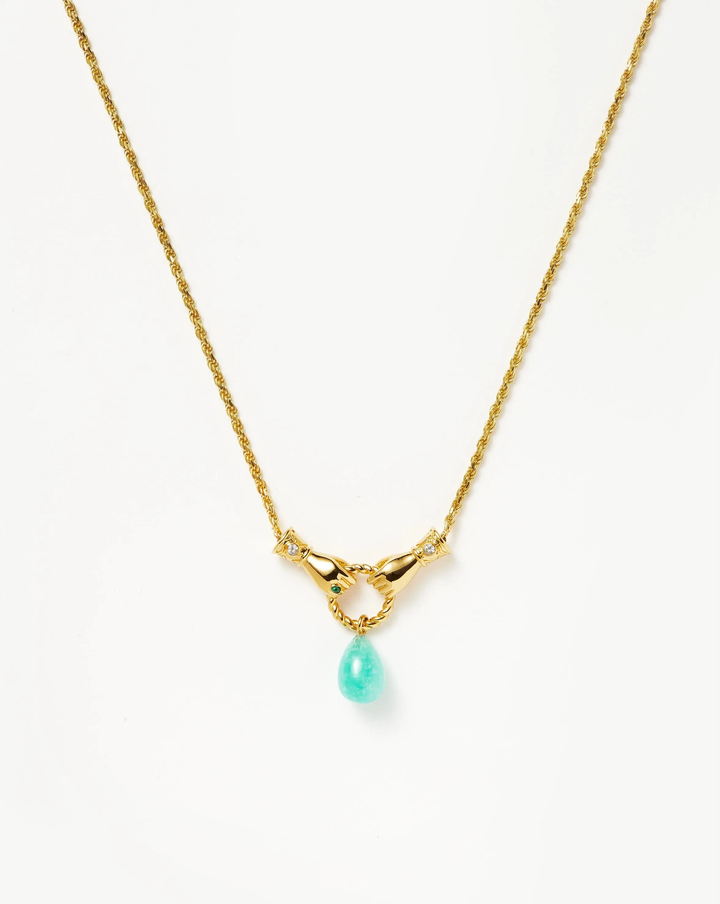 Harris Reed In Good Hands Drop Pendant Necklace | 18k Gold Plated/Amazonite & Pearl