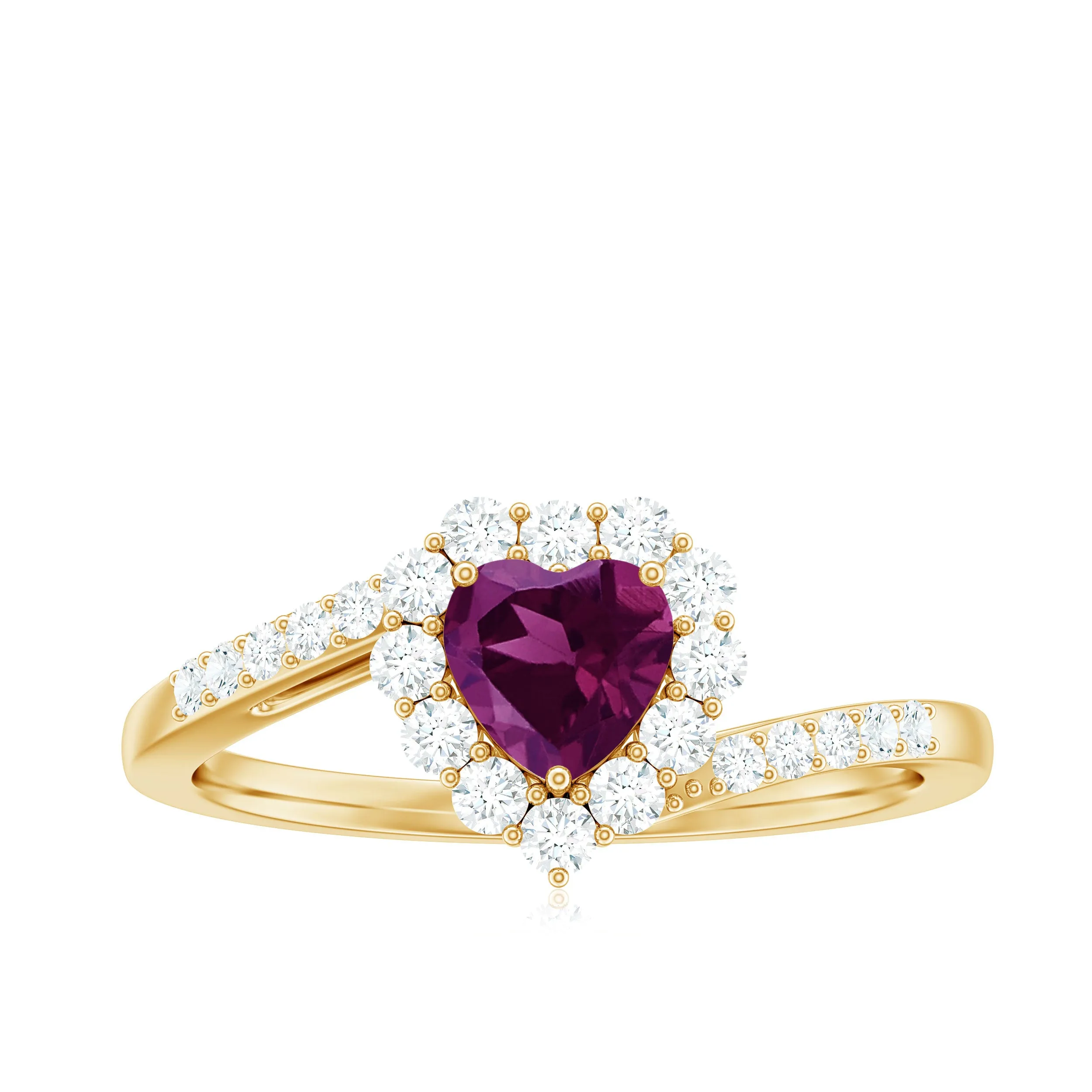 Heart Shape Rhodolite Promise Ring with Diamond Accent