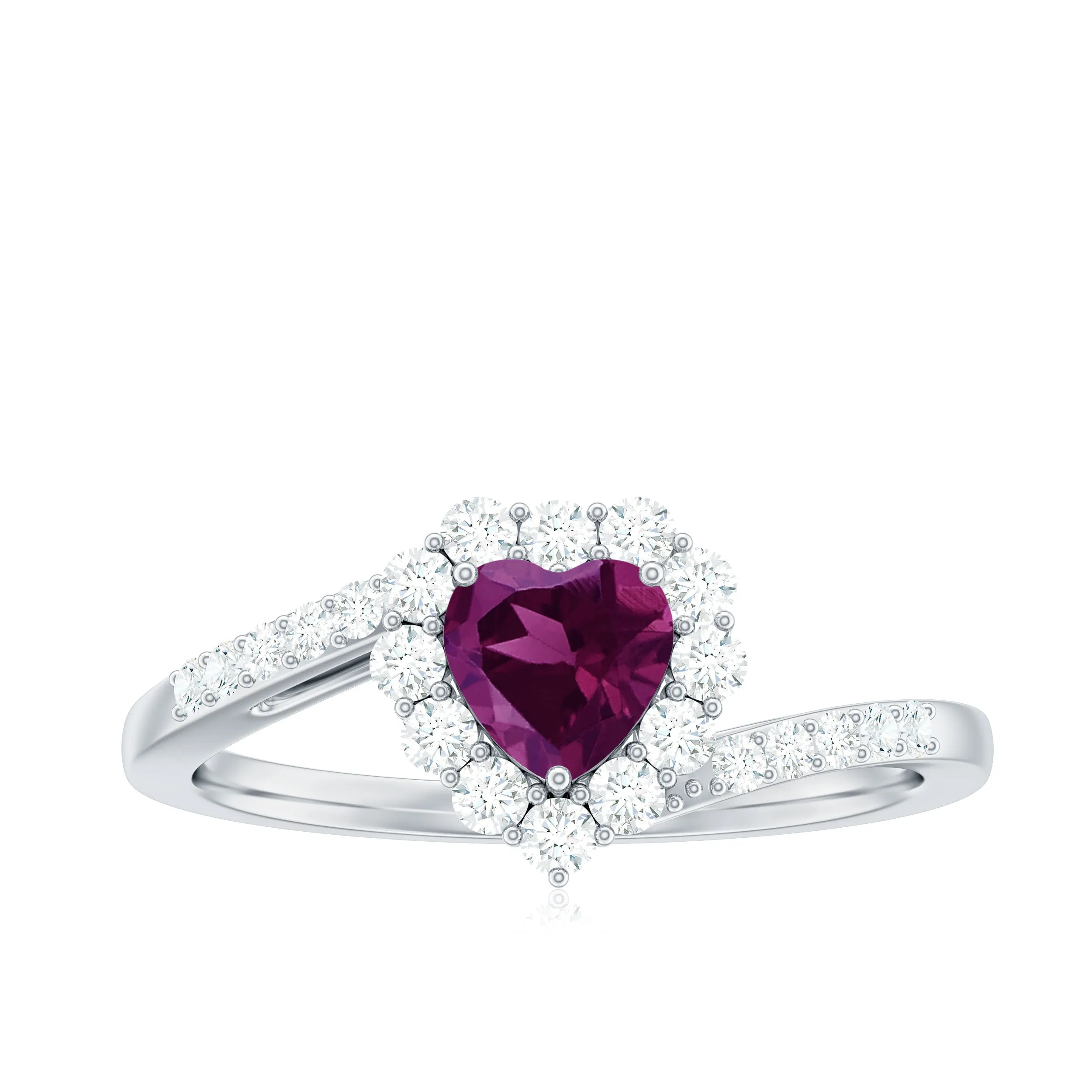 Heart Shape Rhodolite Promise Ring with Diamond Accent