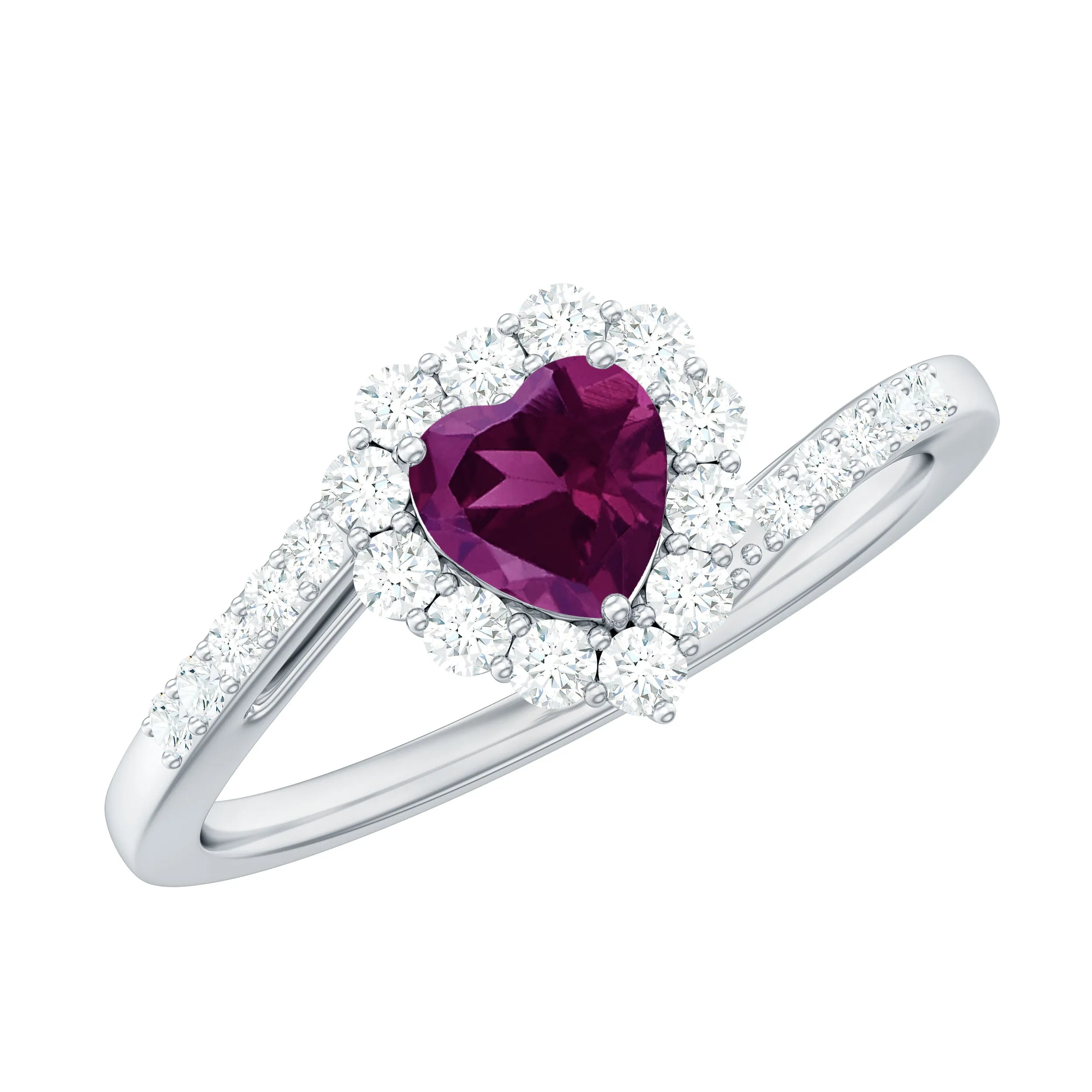 Heart Shape Rhodolite Promise Ring with Diamond Accent