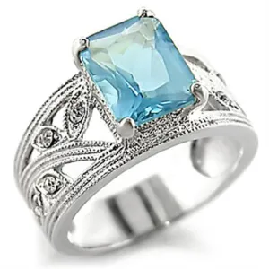 High-Polished 925 Sterling Silver Ring with Synthetic Spinel in Sea Blue for Women Style 32835