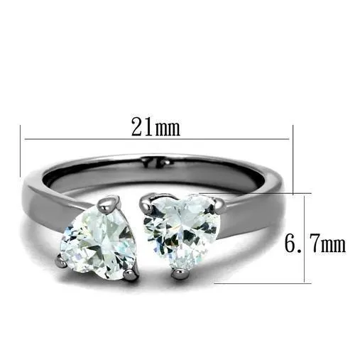 High polished (no plating) Stainless Steel Ring with AAA Grade CZ in Clear for Women Style TK2167