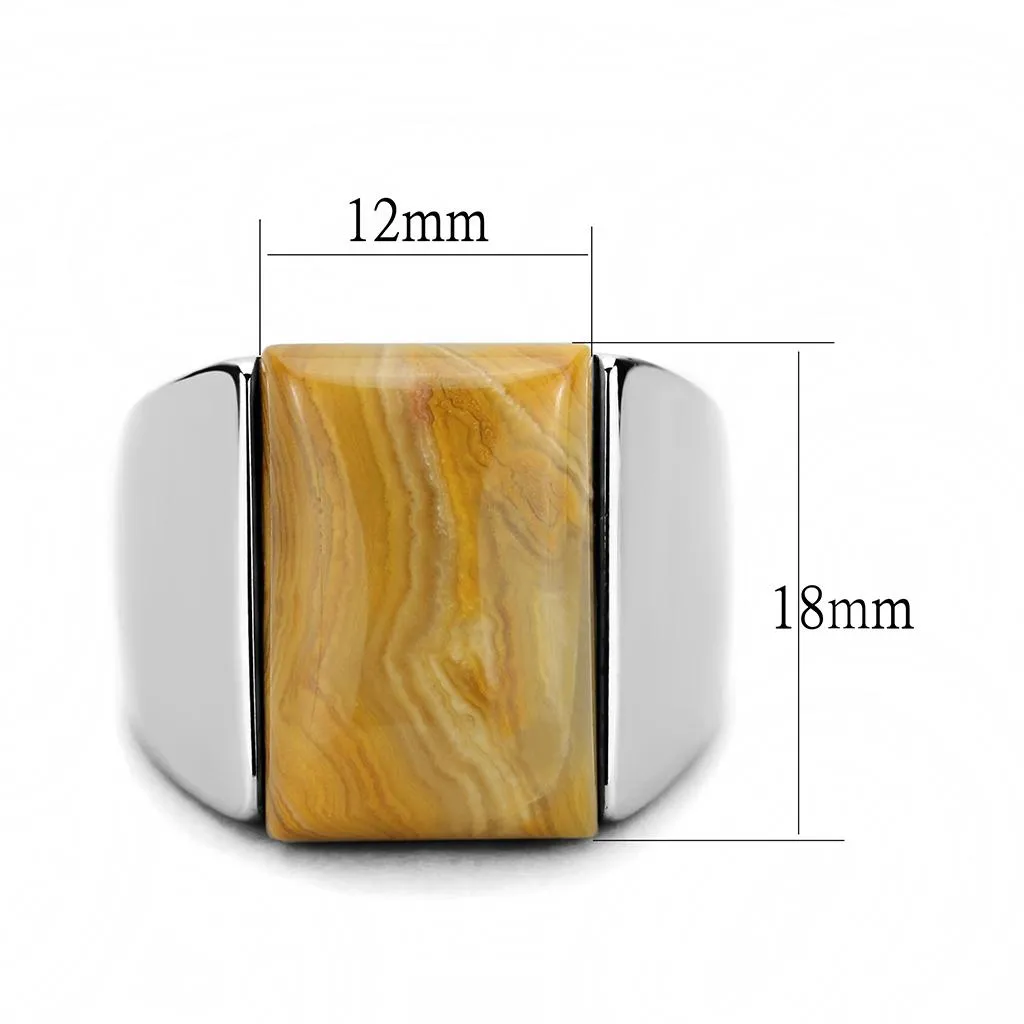 High polished (no plating) Stainless Steel Ring with Semi-Precious Agate in Brown for Women Style TK947