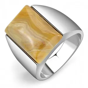 High polished (no plating) Stainless Steel Ring with Semi-Precious Agate in Brown for Women Style TK947