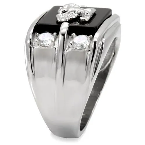 High polished (no plating) Stainless Steel Ring with Semi-Precious Agate in Jet for Women Style TK02221