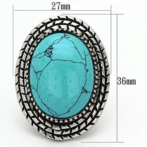 High polished (no plating) Stainless Steel Ring with Semi-Precious Turquoise in Sea Blue for Women Style TK1022