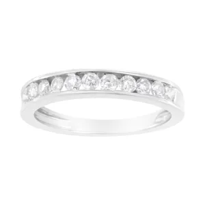 IGI Certified 1/2 Cttw Diamond 10K White Gold Channel Set Band Style Ring (J-K Color, I2-I3 Clarity)