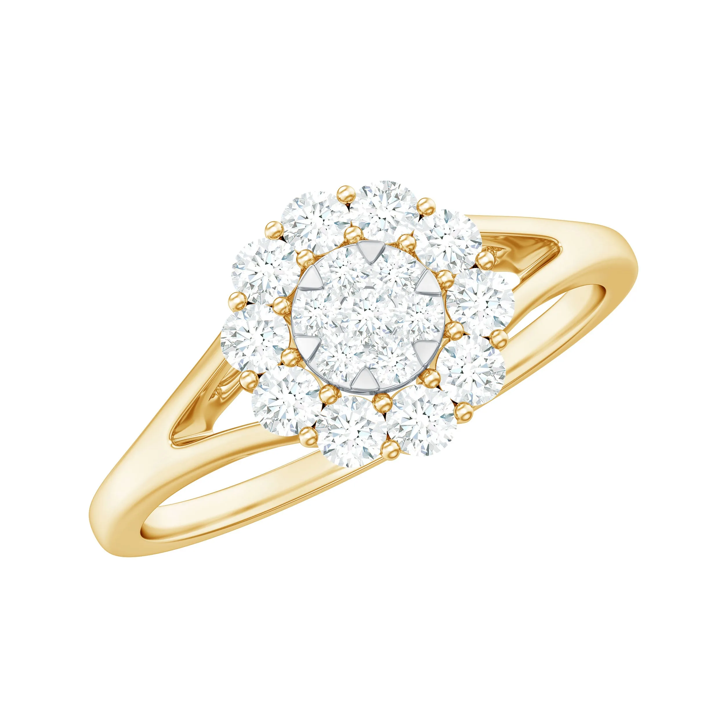 Illusion Set Round Diamond Flower Promise Ring in Split Shank