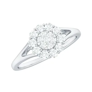 Illusion Set Round Diamond Flower Promise Ring in Split Shank