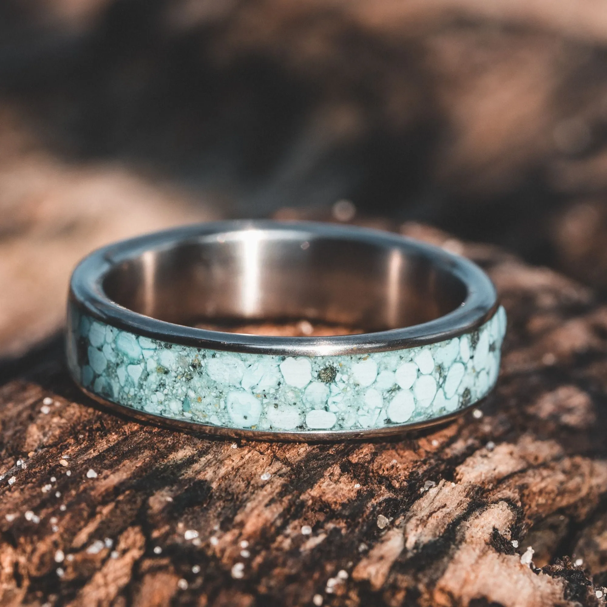 (In-Stock) Custom Titanium Wedding Band with Turquoise - Size 10.75 | 6mm