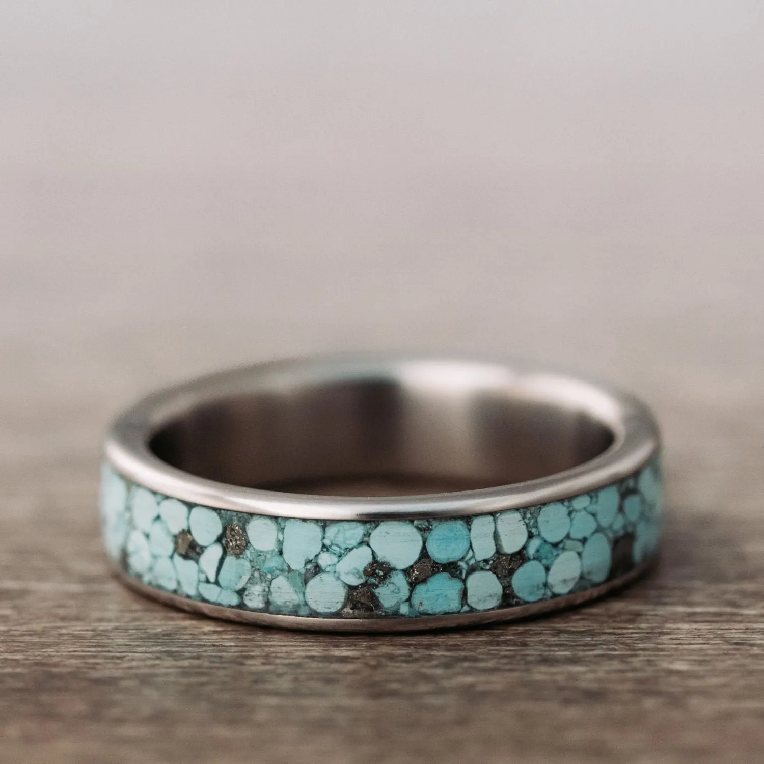 (In-Stock) Custom Titanium Wedding Band with Turquoise - Size 10.75 | 6mm