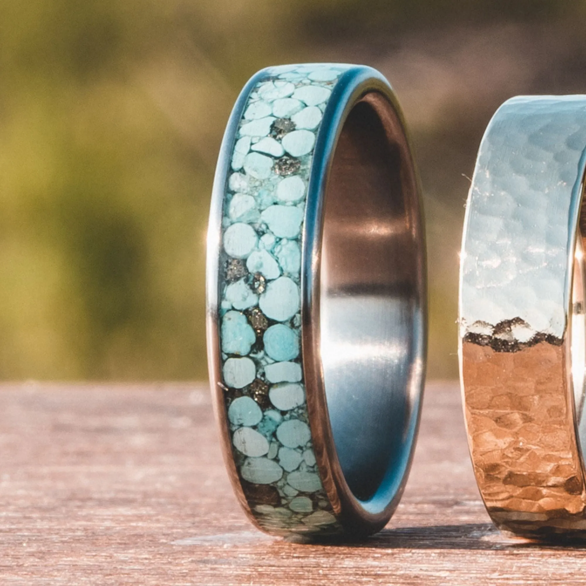 (In-Stock) Custom Titanium Wedding Band with Turquoise - Size 10.75 | 6mm