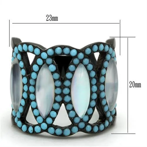 IP Black(Ion Plating) Stainless Steel Ring with Precious Stone Conch in White for Women Style TK1421