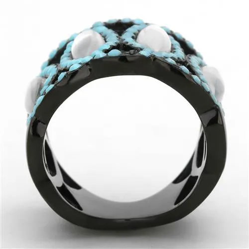 IP Black(Ion Plating) Stainless Steel Ring with Precious Stone Conch in White for Women Style TK1421