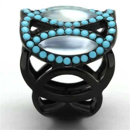 IP Black(Ion Plating) Stainless Steel Ring with Precious Stone Conch in White for Women Style TK1421