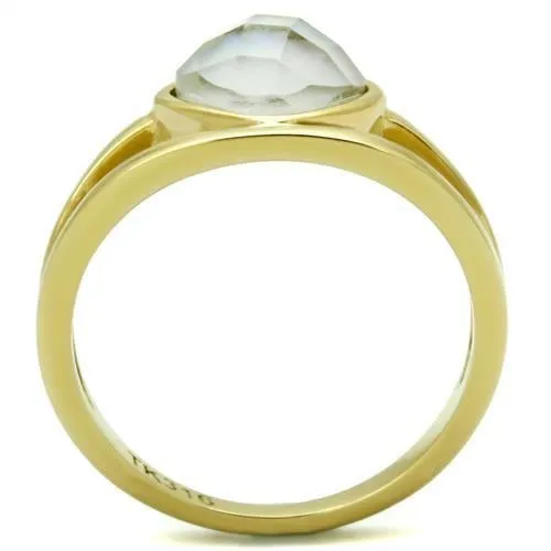 IP Gold(Ion Plating) Stainless Steel Ring with Precious Stone Conch in White for Women Style TK2908