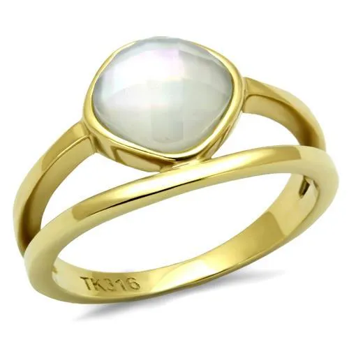 IP Gold(Ion Plating) Stainless Steel Ring with Precious Stone Conch in White for Women Style TK2908