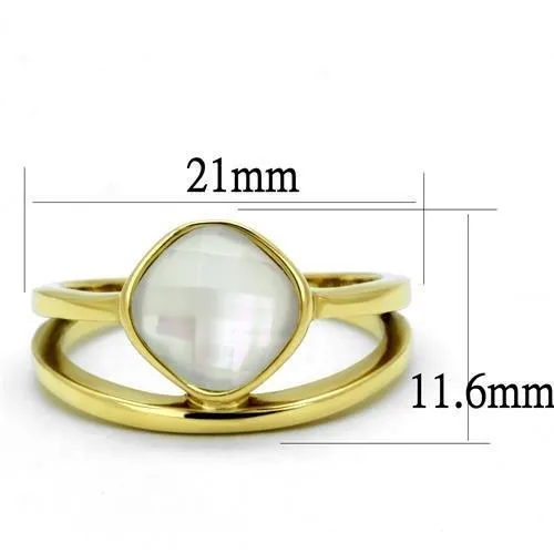 IP Gold(Ion Plating) Stainless Steel Ring with Precious Stone Conch in White for Women Style TK2908