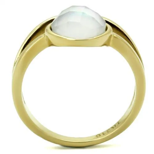 IP Gold(Ion Plating) Stainless Steel Ring with Precious Stone Conch in White for Women Style TK2908