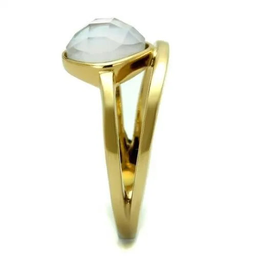 IP Gold(Ion Plating) Stainless Steel Ring with Precious Stone Conch in White for Women Style TK2908