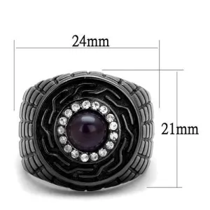 IP Light Black (IP Gun) Stainless Steel Ring with Semi-Precious Amethyst Crystal in Amethyst for Women Style TK2813