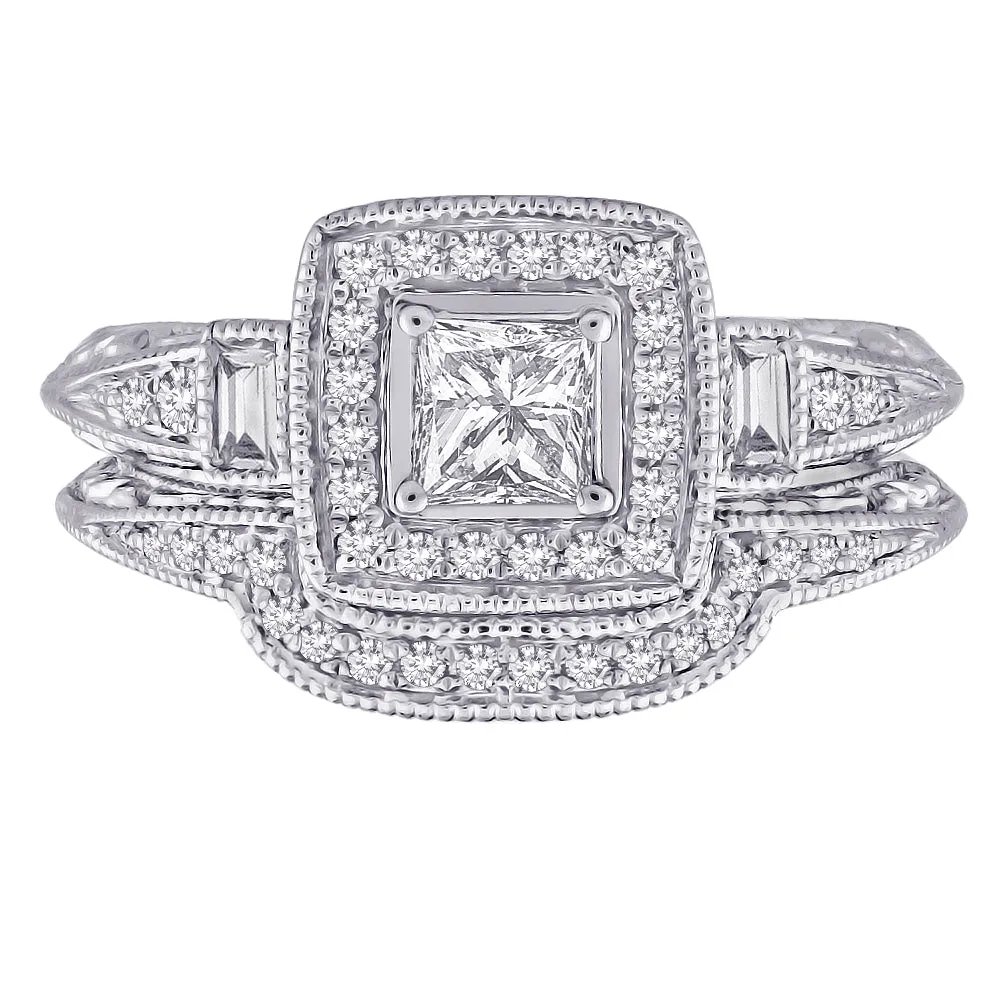 KATARINA Multi Diamond Bridal Engagement Ring with Matching Band (3/4 cttw)