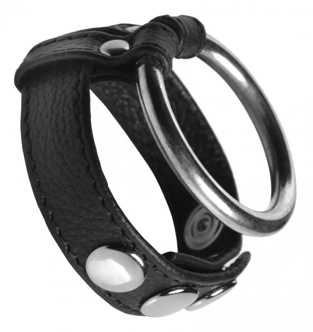 Leather and Steel Cock and Ball Ring (Black)