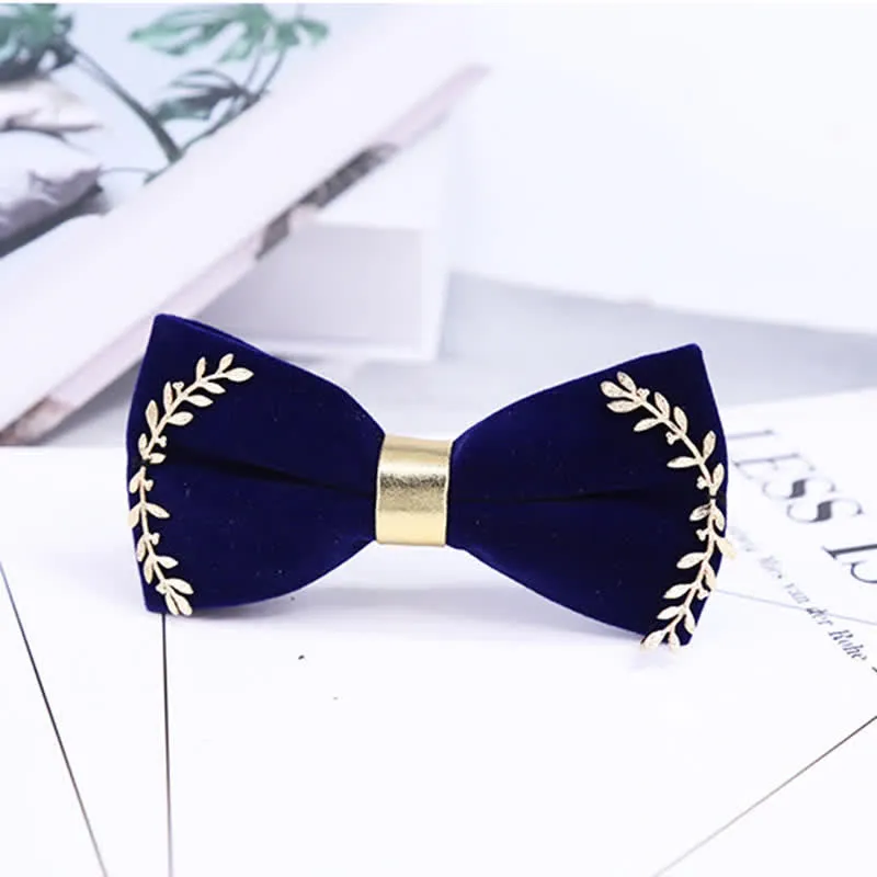 Men's Gold Applique Metal Leaf Decoration Bow Tie