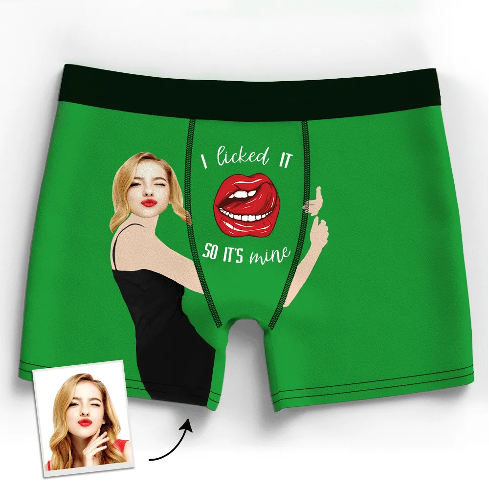 Men's I Licked It So It's Mine Custom Girlfriend's Face Photo Boxers