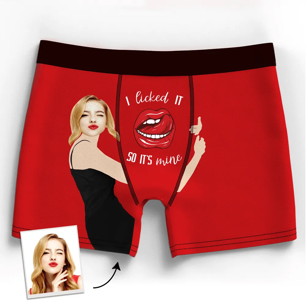 Men's I Licked It So It's Mine Custom Girlfriend's Face Photo Boxers