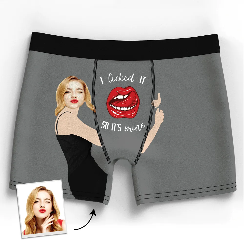 Men's I Licked It So It's Mine Custom Girlfriend's Face Photo Boxers