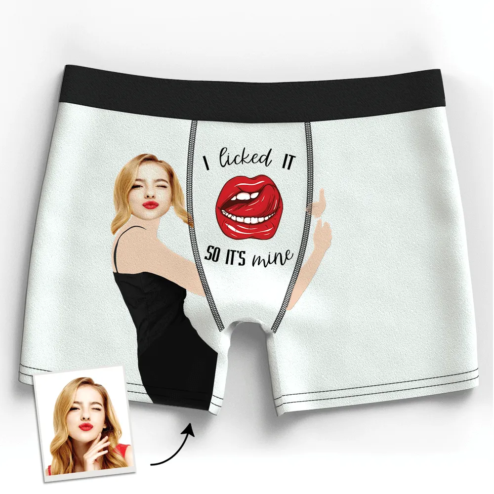 Men's I Licked It So It's Mine Custom Girlfriend's Face Photo Boxers