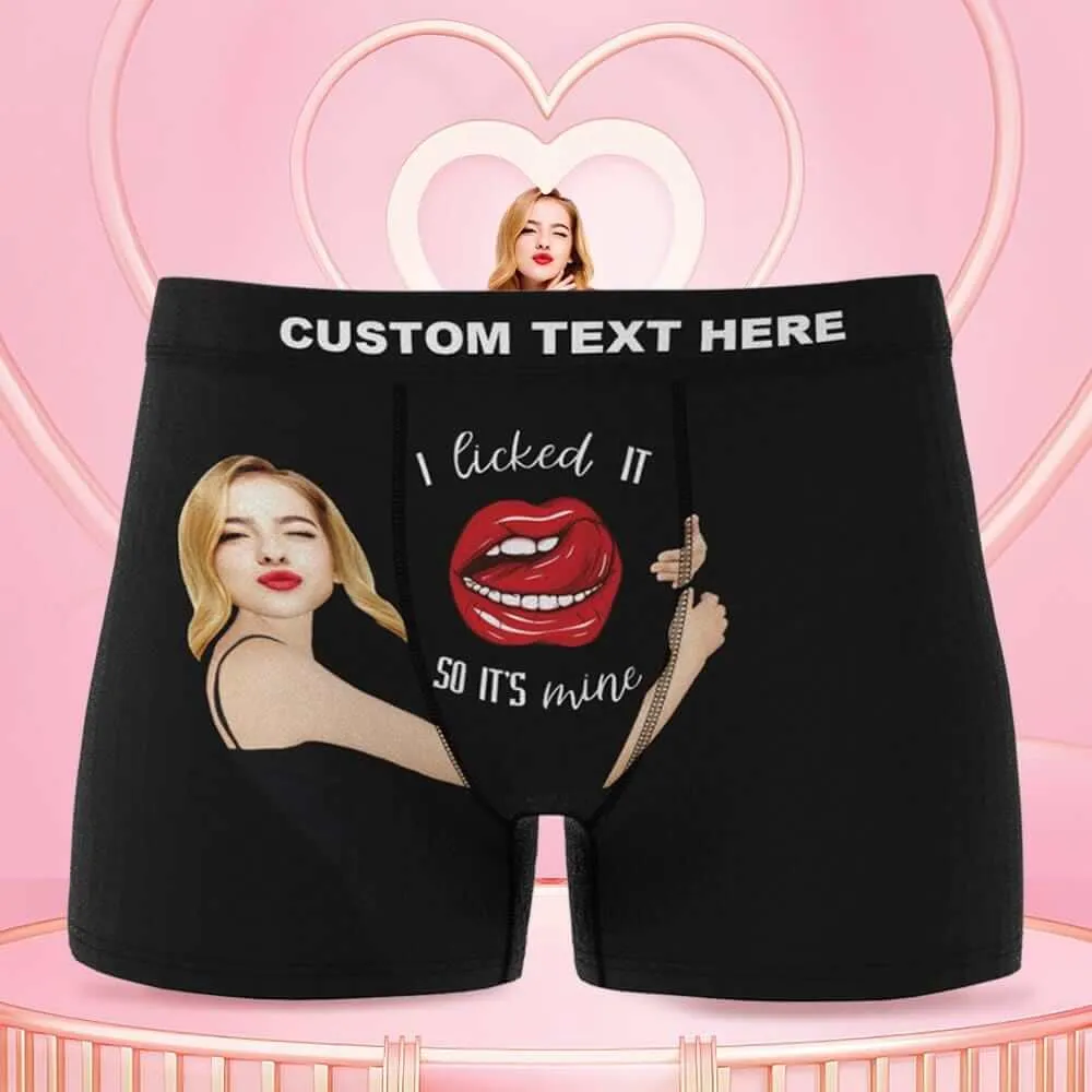 Men's I Licked It So It's Mine Custom Girlfriend's Face Photo Boxers