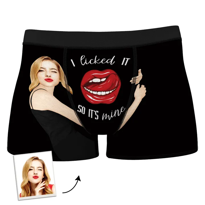 Men's I Licked It So It's Mine Custom Girlfriend's Face Photo Boxers