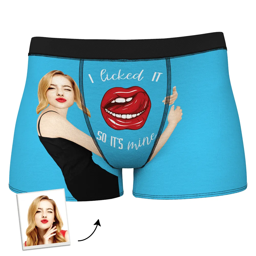 Men's I Licked It So It's Mine Custom Girlfriend's Face Photo Boxers