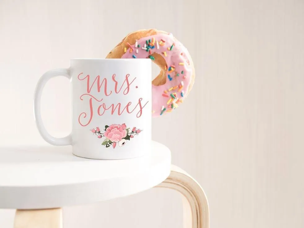 Mrs. Coffee Mug with last name - Teacher Gifts - Bridal shower gift