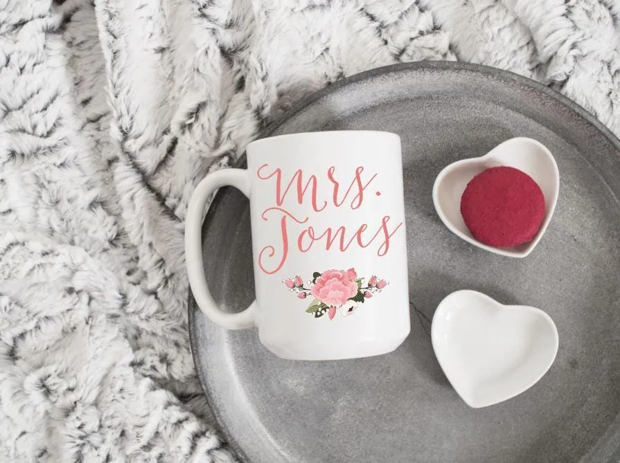 Mrs. Coffee Mug with last name - Teacher Gifts - Bridal shower gift