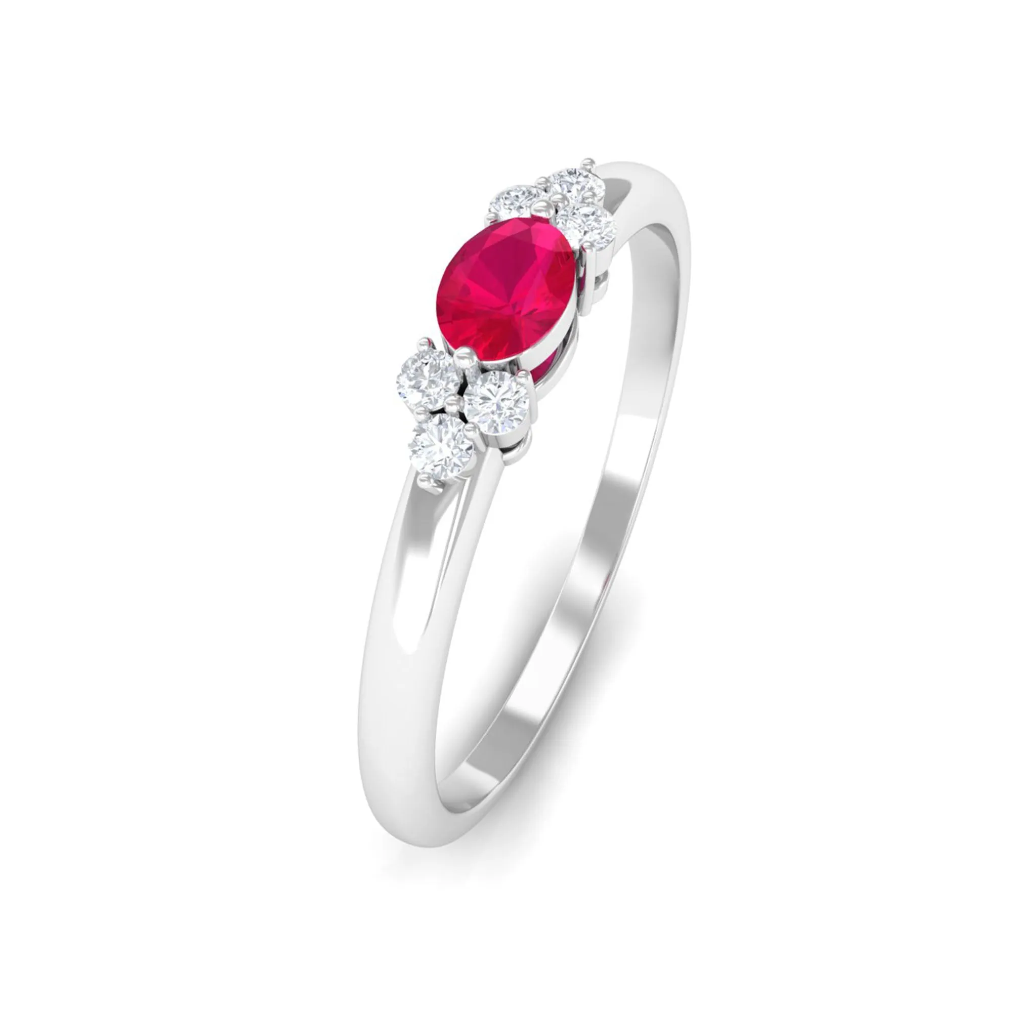 Oval Cut Ruby and Trio Diamond Promise Ring