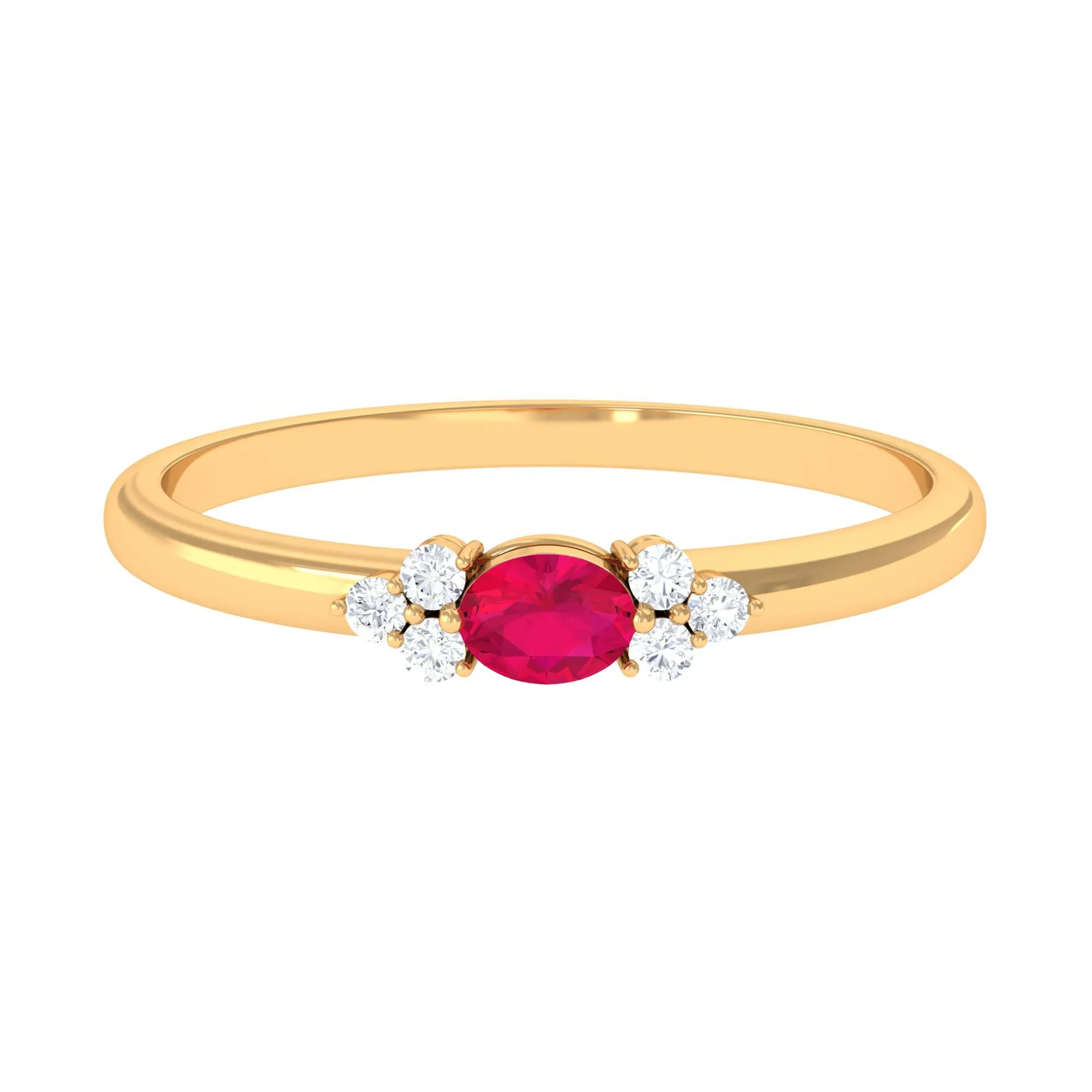 Oval Cut Ruby and Trio Diamond Promise Ring