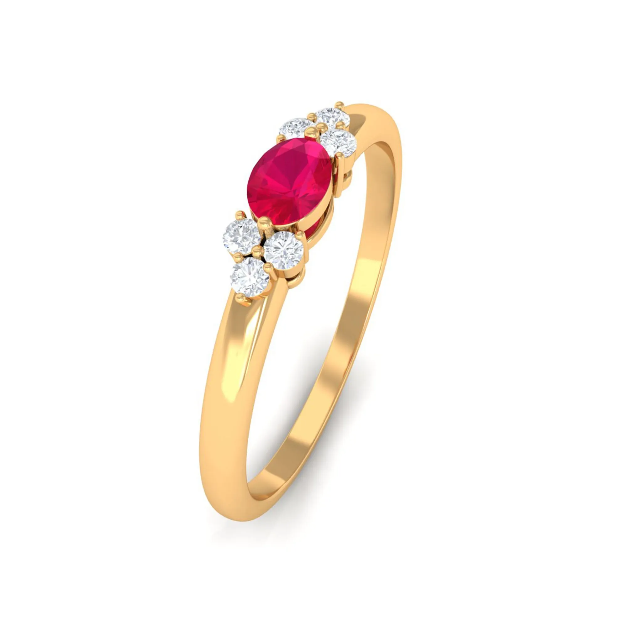 Oval Cut Ruby and Trio Diamond Promise Ring