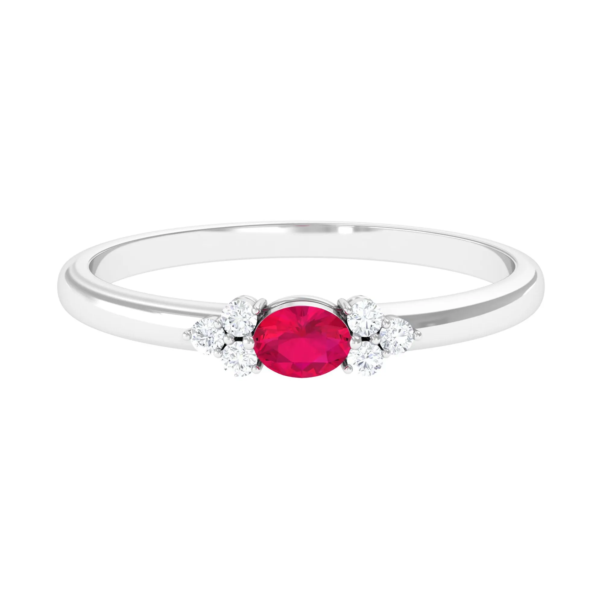 Oval Cut Ruby and Trio Diamond Promise Ring