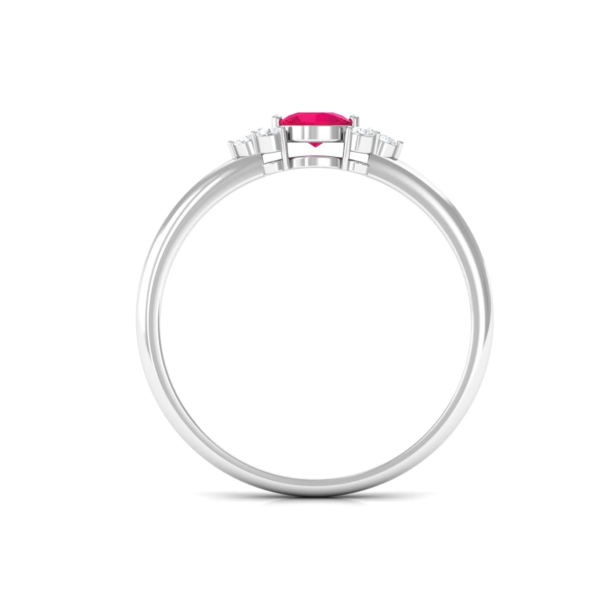 Oval Cut Ruby and Trio Diamond Promise Ring