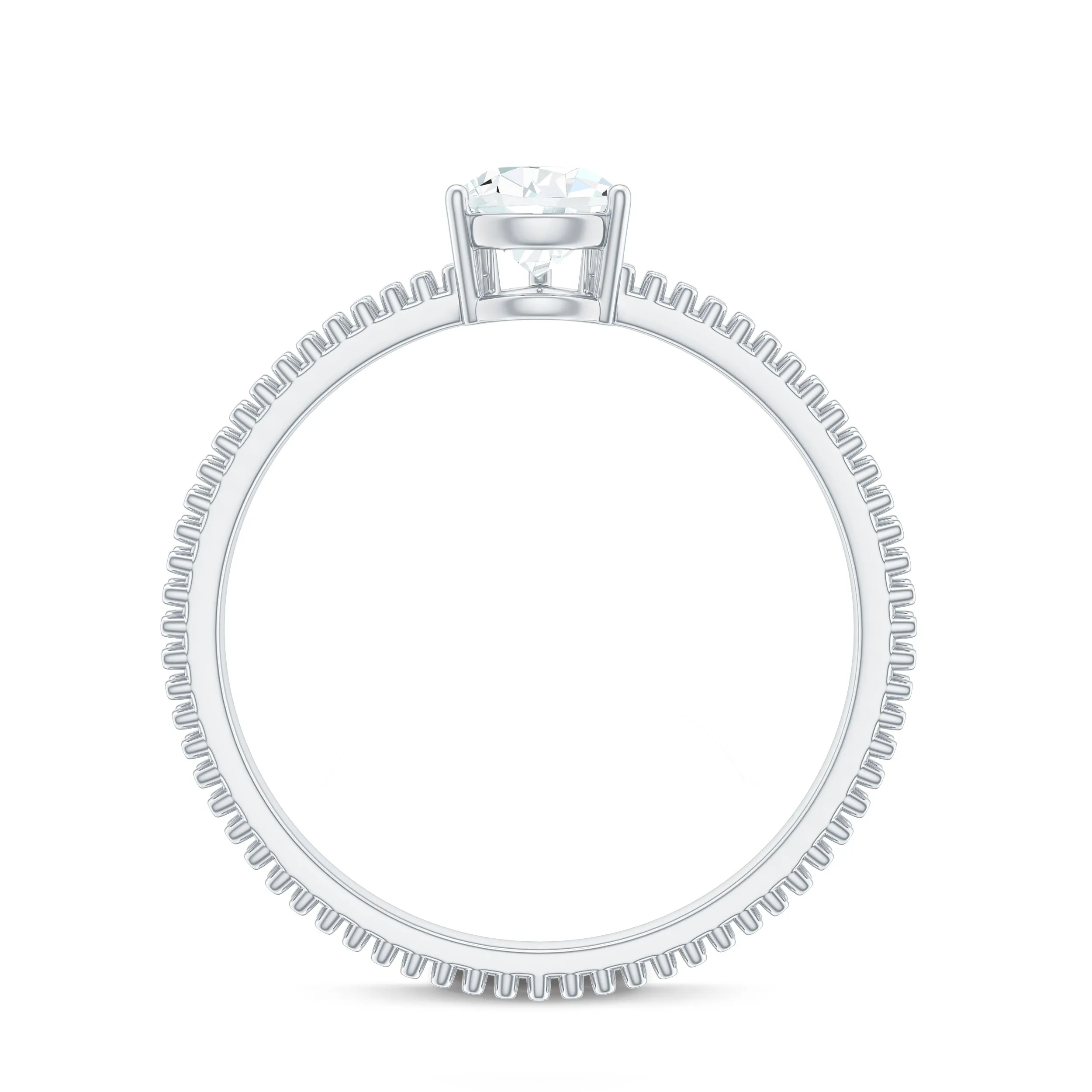 Pear Shaped Lab Grown Diamond Solitaire Ring with Beaded Detailing