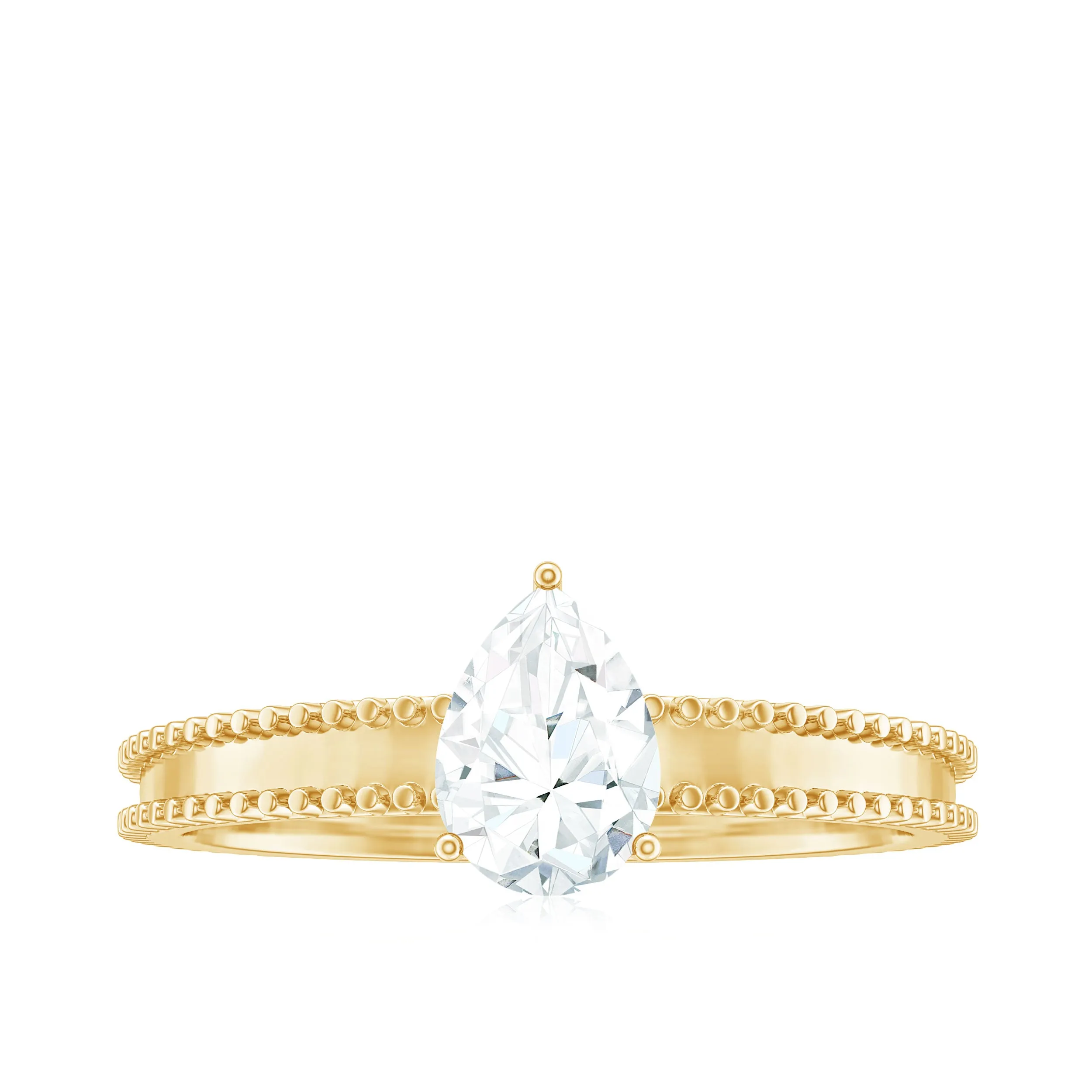 Pear Shaped Lab Grown Diamond Solitaire Ring with Beaded Detailing