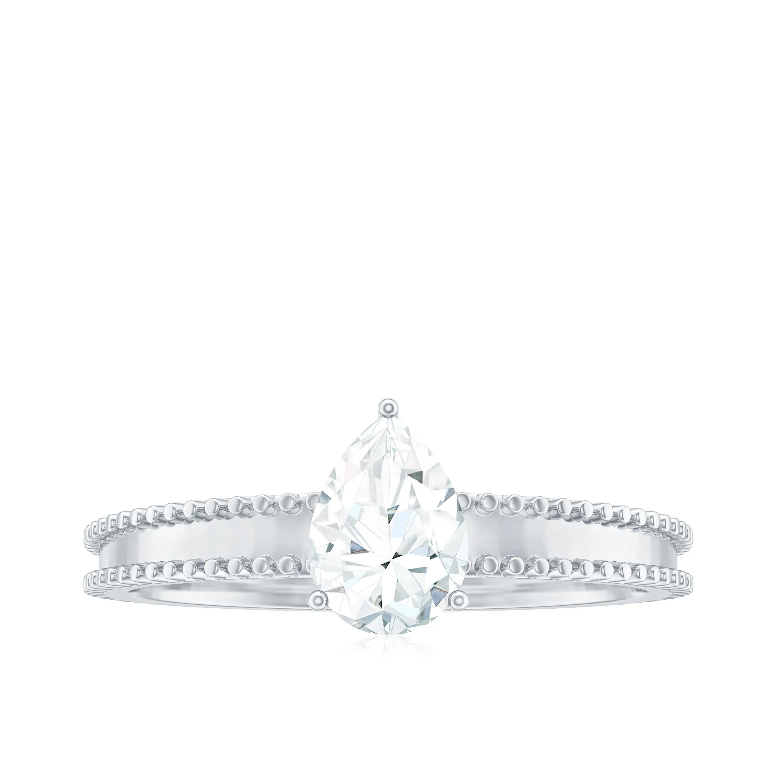 Pear Shaped Lab Grown Diamond Solitaire Ring with Beaded Detailing