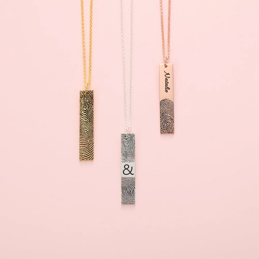 Personalized Couple Fingerprint Bar Necklace