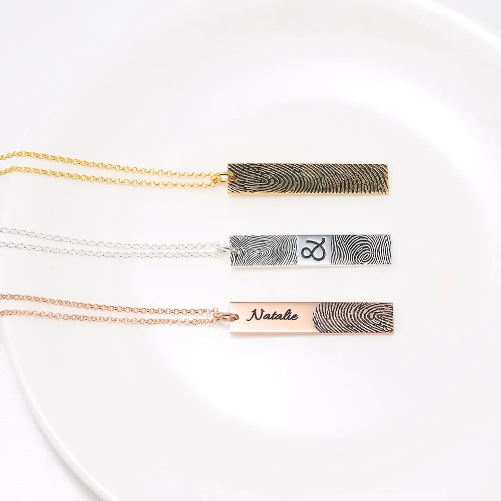 Personalized Couple Fingerprint Bar Necklace